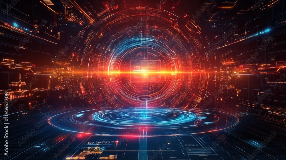 Poster high-tech background with holographic interfaces and virtual screen