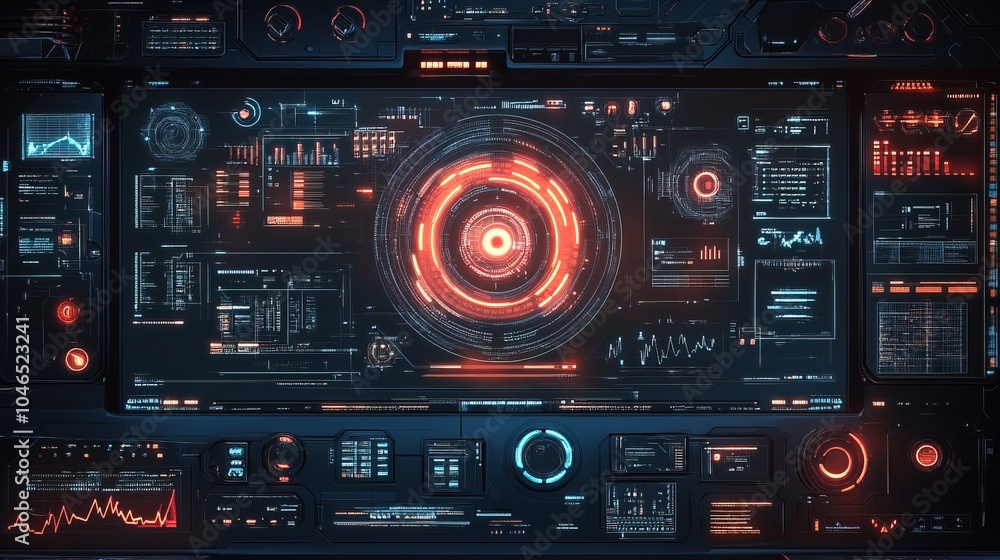 Poster high-tech background with holographic interfaces and virtual screen