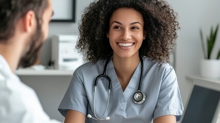 Building Trust: Travel Nurse Wearing Stethoscope Talking to Patient, Fostering Rapport in Healthcare Setting