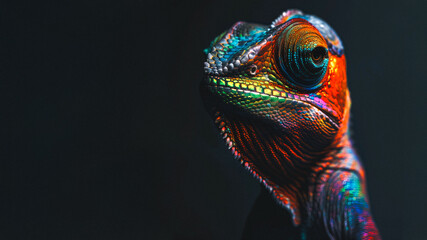 Obraz premium colorful chameleon head empty background copy space, printing industry rainbow spectrum