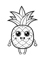 Cute PineApple cartoon character for kids coloring page