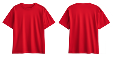 Blank red t shirt front and back mockup, plain cotton tshirt mock up design template. T shirt design template, tee shirt isolated on transparent background.