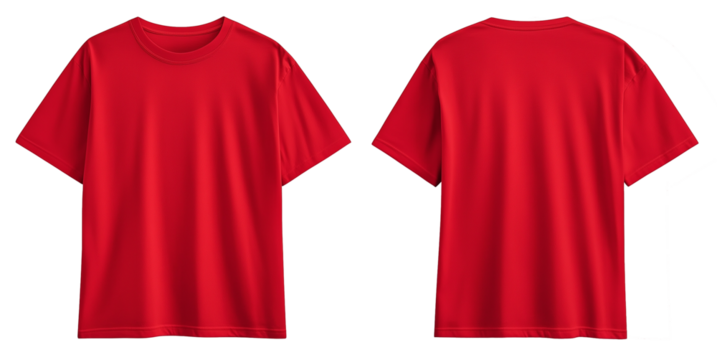Blank red t shirt front and back mockup, plain cotton tshirt mock up design template. T shirt design template, tee shirt isolated on transparent background.