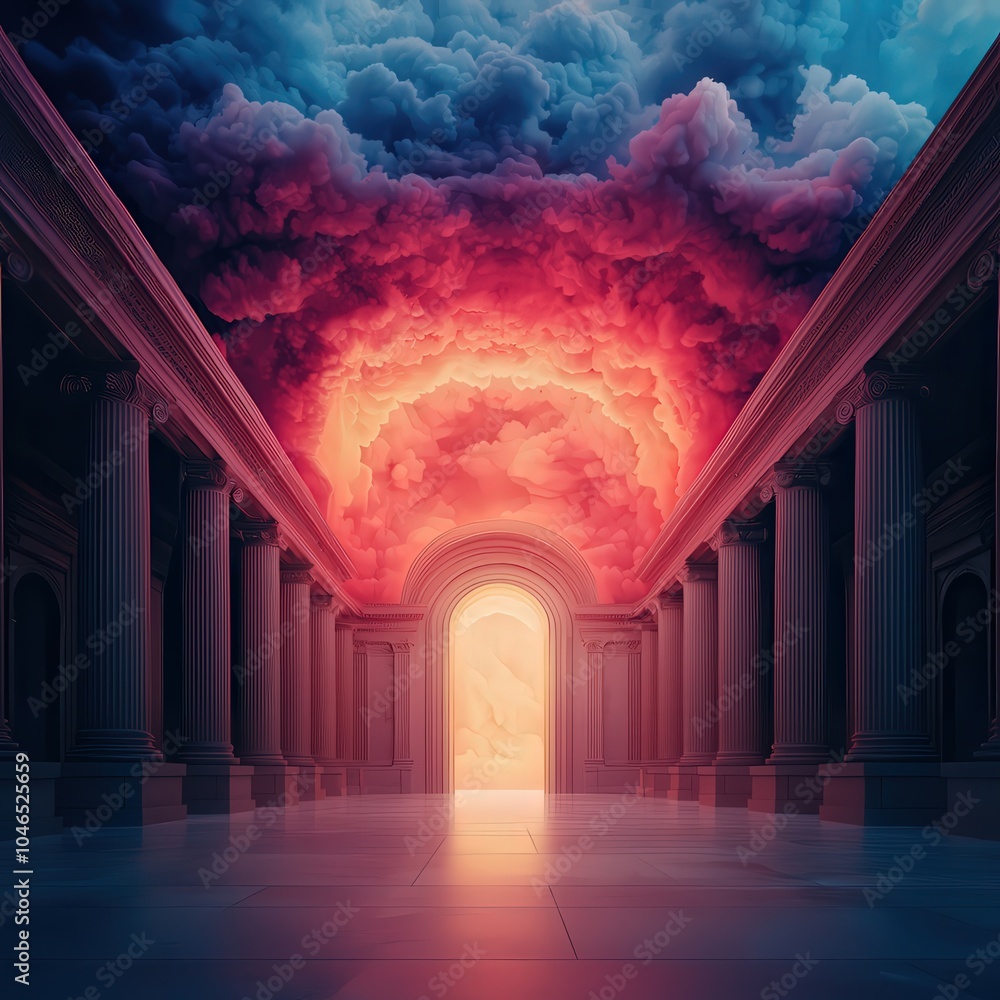 Aufkleber a portal to the unknown exploring the intersection of light and structure amidst dramatic clouds
