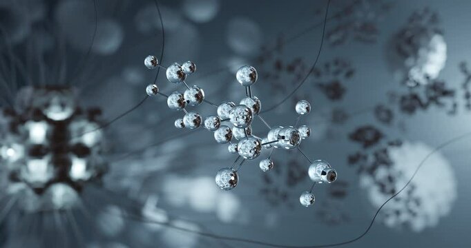 Kynurenine rotating 3d molecule, molecular structure of metabolite, seamless video