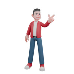Cartoon 3D Male Singer Character. A male singer stands with a hand gesture pointing in a certain direction, while looking in that direction. Vocal Artist