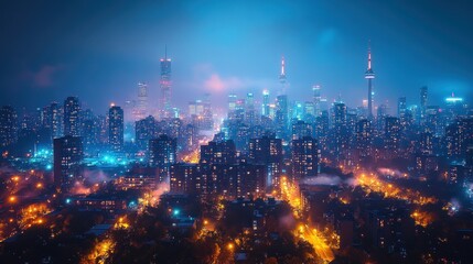 Cityscape at Night with Fog