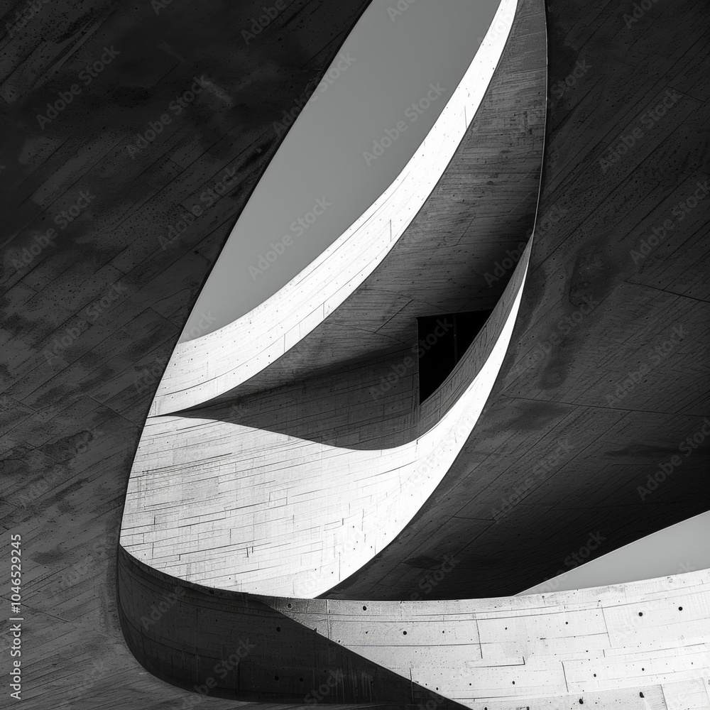 Poster abstract architectural curves in black and white: modern design elements showcasing smooth lines and