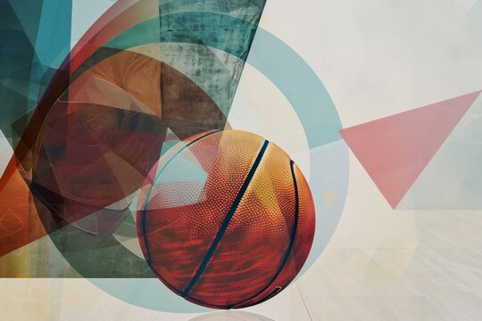 Abstract Art Featuring a Basketball: Geometric Shapes and Bold Colors Create a Dynamic Visual of Sport and Creativity - Powered by Adobe