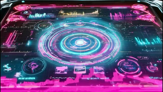 Futuristic Technological Control Panel with Glowing Lights and Interface