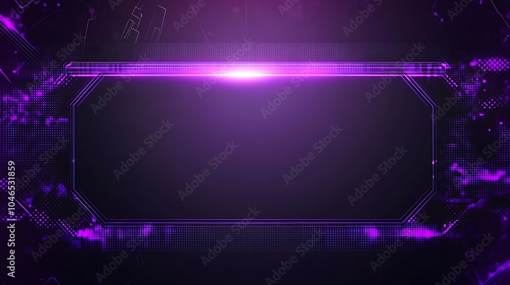 Poster abstract purple tech frame with glowing light and digital noise.