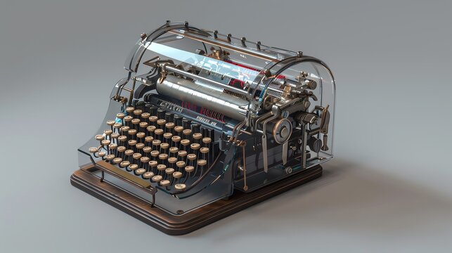 A 3D render of a traditional stenotype machine in use