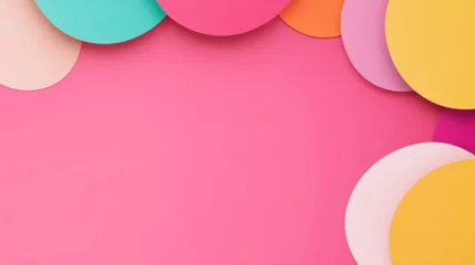 Selbstklebende Fototapeten Photo of, Pink background with minimalist abstract shapes and serene landscapes for design, banner template © ArpPSIqee