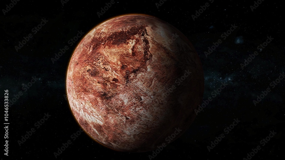 Poster makemake fictional planet zoom in on space with star
