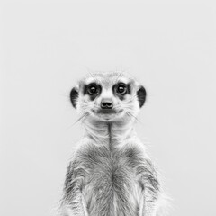 Curious Meerkat Against a Minimalist Background: A Playful Portrait of Natures Watchful Observer, Perfect for Wildlife and Animal-Themed Projects.