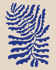 contemporary minimalist silhouette of blue leaves