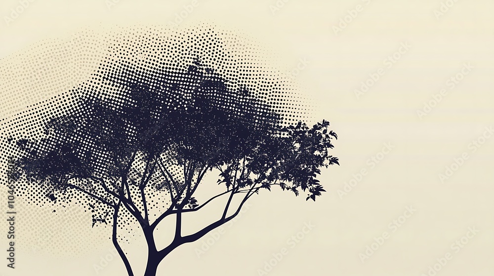 Leinwandbilder Abstract silhouette of a tree with a halftone pattern against a light background.