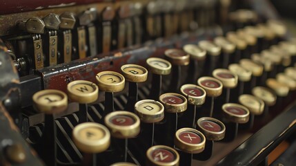 A detailed view of a stenotype machine s chorded keys