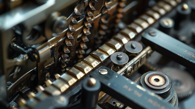 A detailed view of a stenotype machine s ribbon mechanism