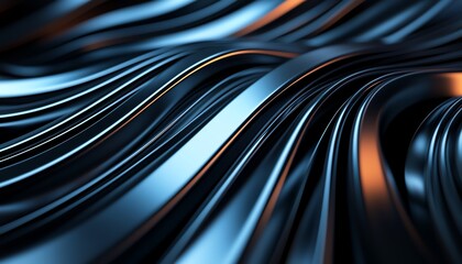 Abstract flowing metallic waves in blue and orange tones, creating a dynamic and modern visual texture ideal for backgrounds and design elements.