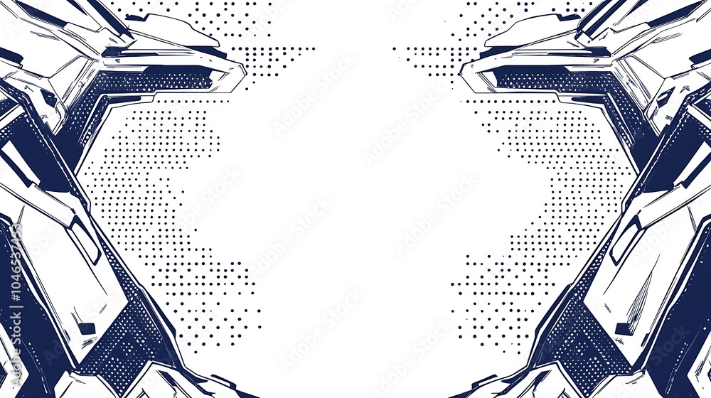 Aufkleber Abstract technology background with geometric shapes and pixelated patterns, white and blue color scheme.