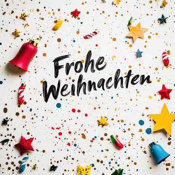 Bunte Weihnachtsdekoration mit Frohe Weihnachten Botschaft