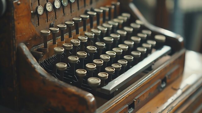 Closeup view of a traditional stenography machine with keys