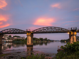 Bridge over the river Kwai Sunset Kanchanaburi Thailand