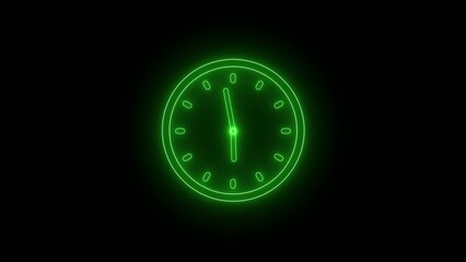 green neon analog clock isolated