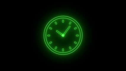 Radio receiver green neon analog clock isolated