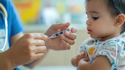 A nurse try to inject vacine to a child 