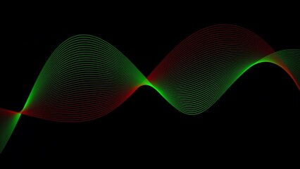 Green red color line wave black background