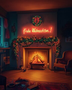 Gem&uuml;tliches Weihnachtszimmer mit Kaminfeuer
