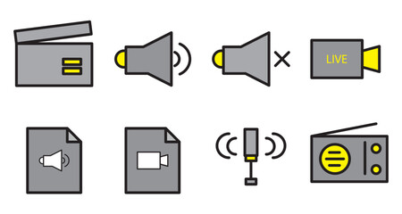 Media player icon set, video audio sign symbol. 