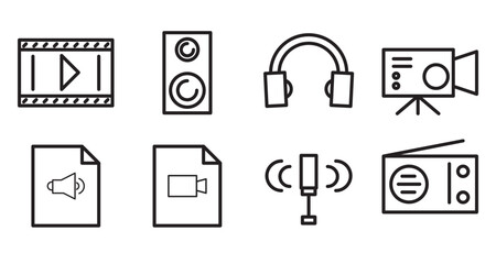 Media player icon set, video audio sign symbol. 