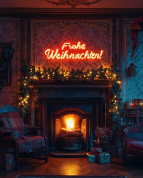 Gem&uuml;tliches Weihnachtszimmer mit Kaminfeuer