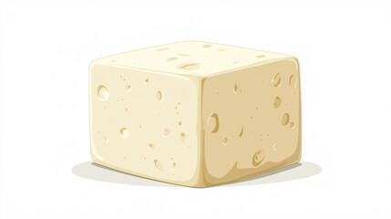illustration of a fresh tofu block, viewed from the front, set against a white background, ideal for food and health themes.