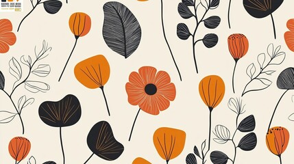 Artistic floral and leaf shapes forming a unique, hand-drawn pattern.

