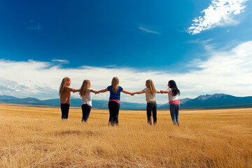 Children Holding Hands in Circle in Field