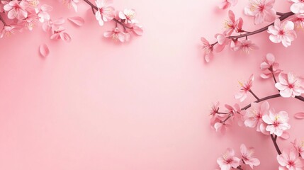 Obraz premium Photo of, Pink background with minimalist cherry blossom motifs for design, banner template