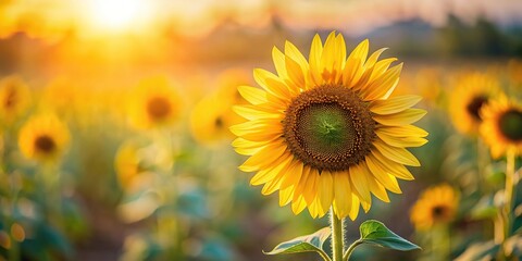 Fototapeta premium Sunny sunflower standing out against blurred background