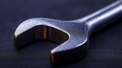 Close-up of a shiny wrench on a dark background.