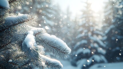 Snowfall in Winter Forest - Christmas and New Year Scene