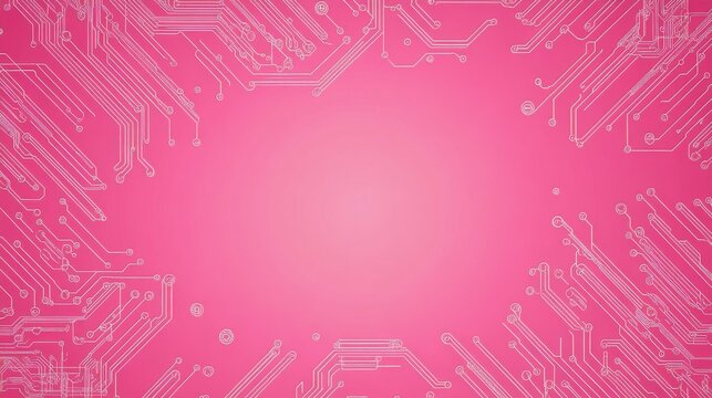 Photo of, Pink background with minimalist circuitry patterns for design, banner template