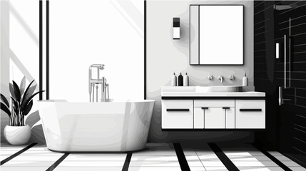 Black and white illustration of a bathroom.