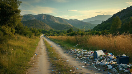 Pollution on a Dirt Road in the Mountains