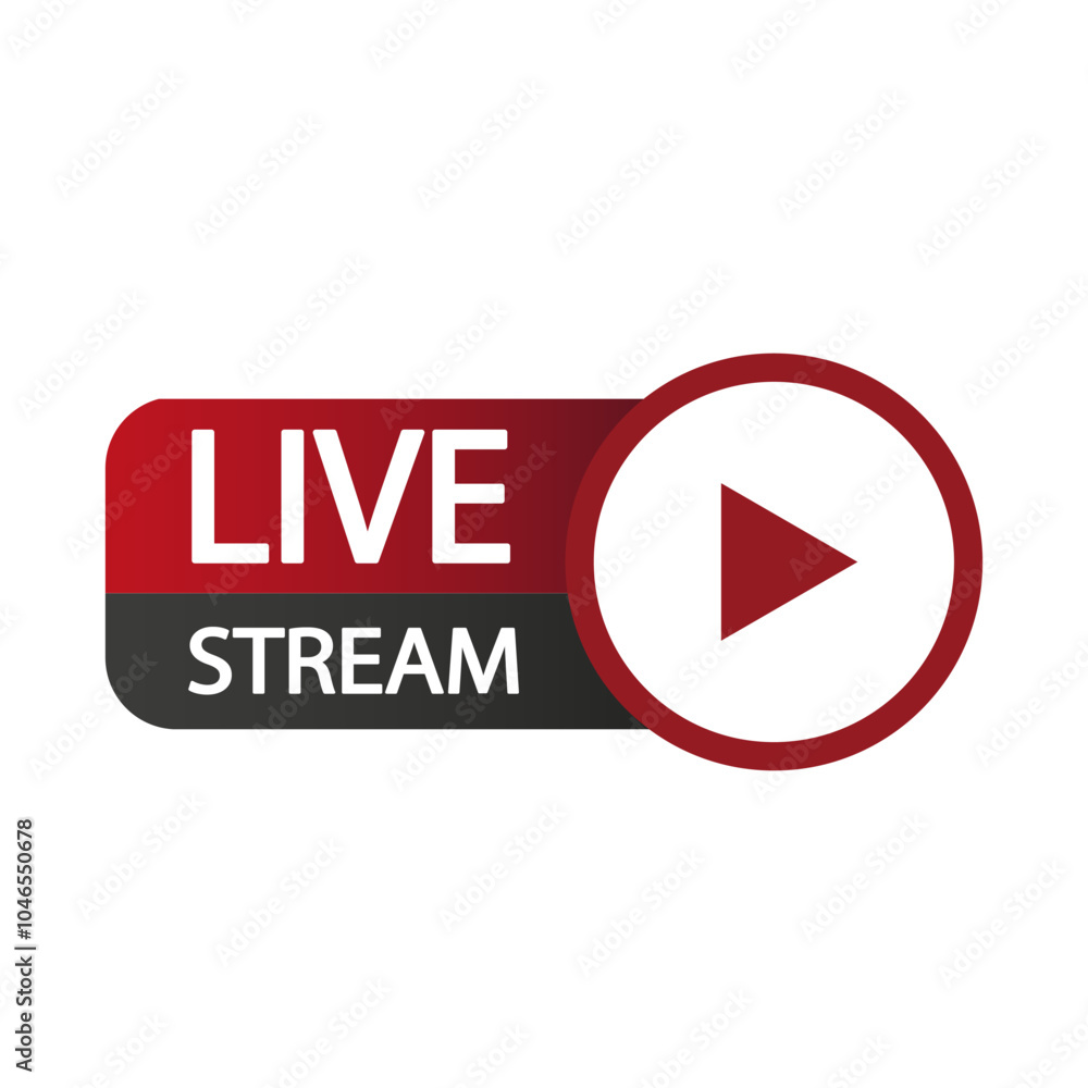 Poster live stream icon. play button symbol. red and black design. vector video element.