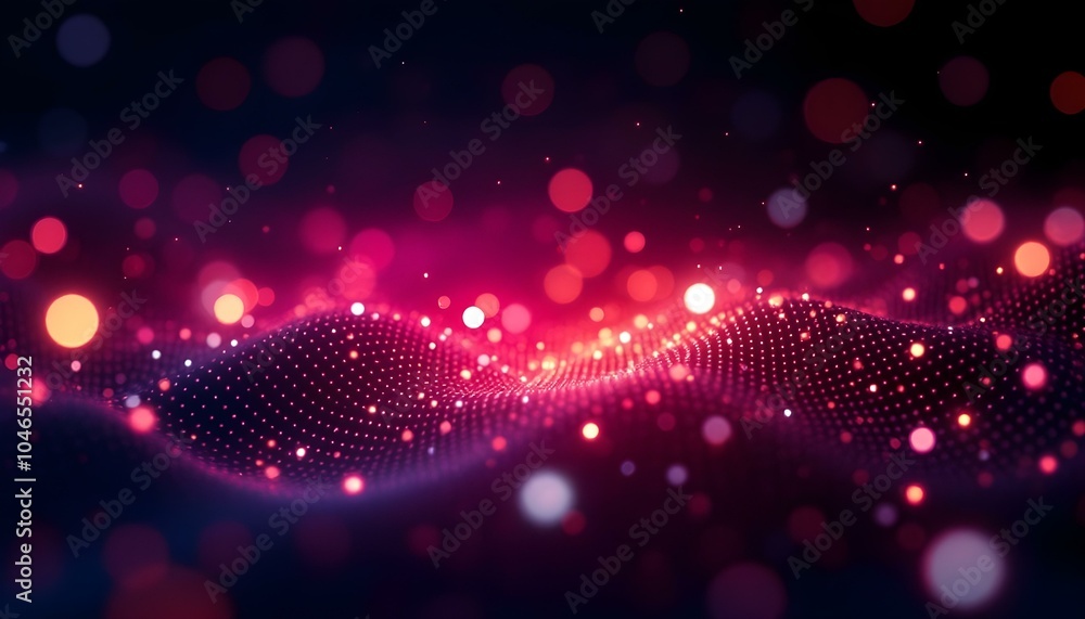 Poster big data visualization. musical stream of sounds. abstract background with interweaving of dots. sci