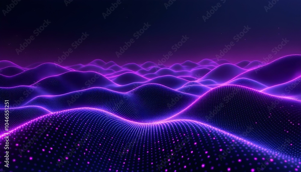 Poster big data visualization. musical stream of sounds. abstract background with interweaving of dots. sci