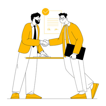 Handshaking managers at office meeting.